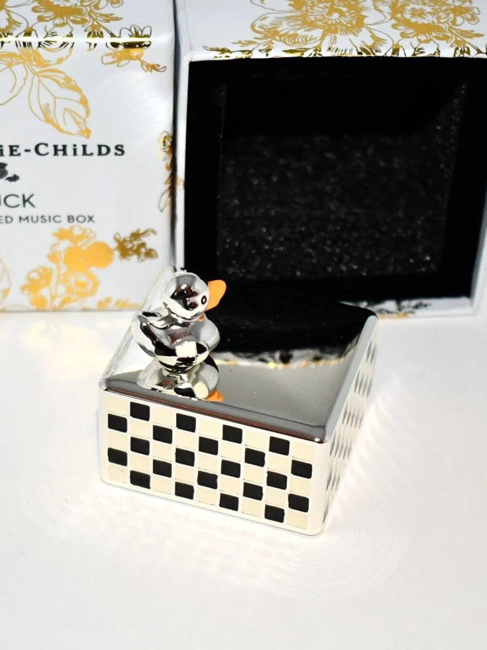 Mackenzie Childs Duck Silver Plated Music Box #78220-1113 NWT
